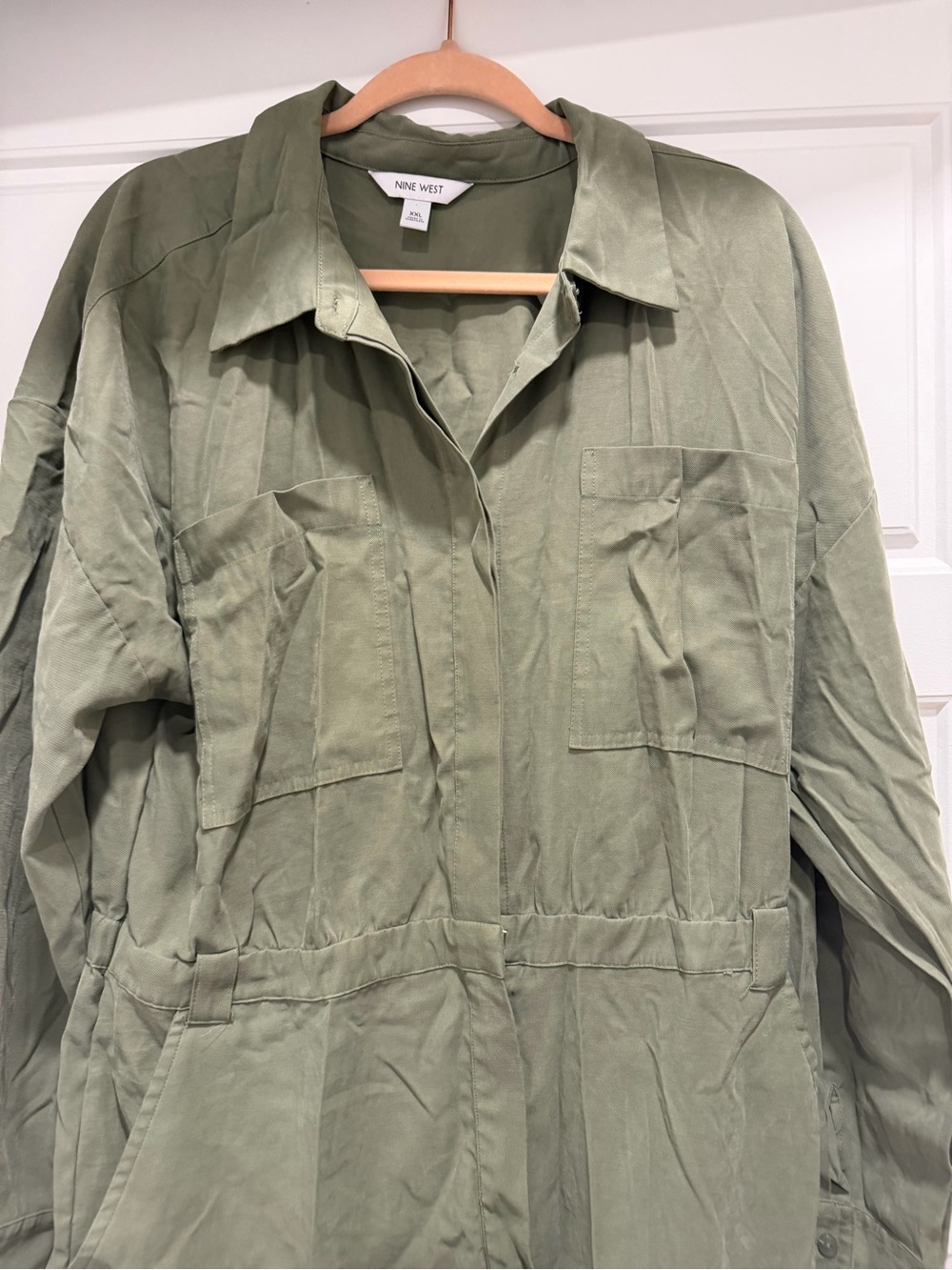 Nine West Utility Jumpsuit in Olive Green - Picture 3 of 6